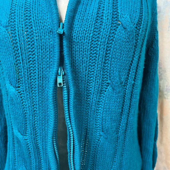 πCarol Rose Turquoise 2-Way Zipper Acrylic Cable Pattern Long Sleeves Cardigan - Picture 6 of 16